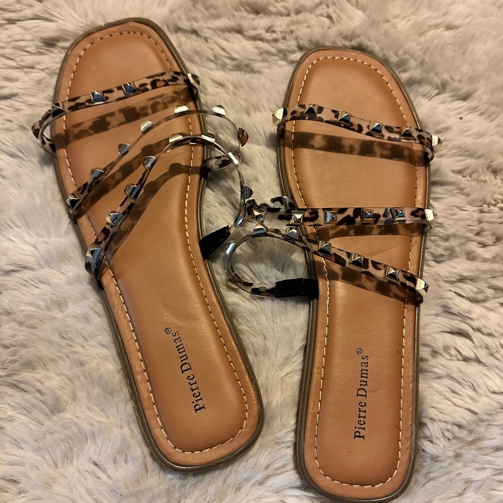 Pierre Dumas Leopard Studded Sandals Size 9